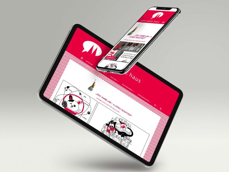 Website cöln comic haus auf Tablet und Smartphone