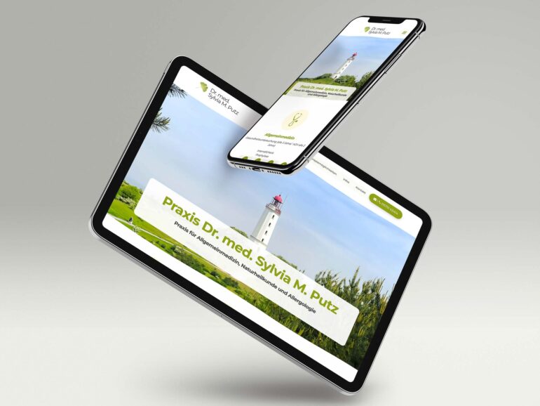 Website Praxis Dr. med. Sylvia M. Putz auf Tablet und Smartphone