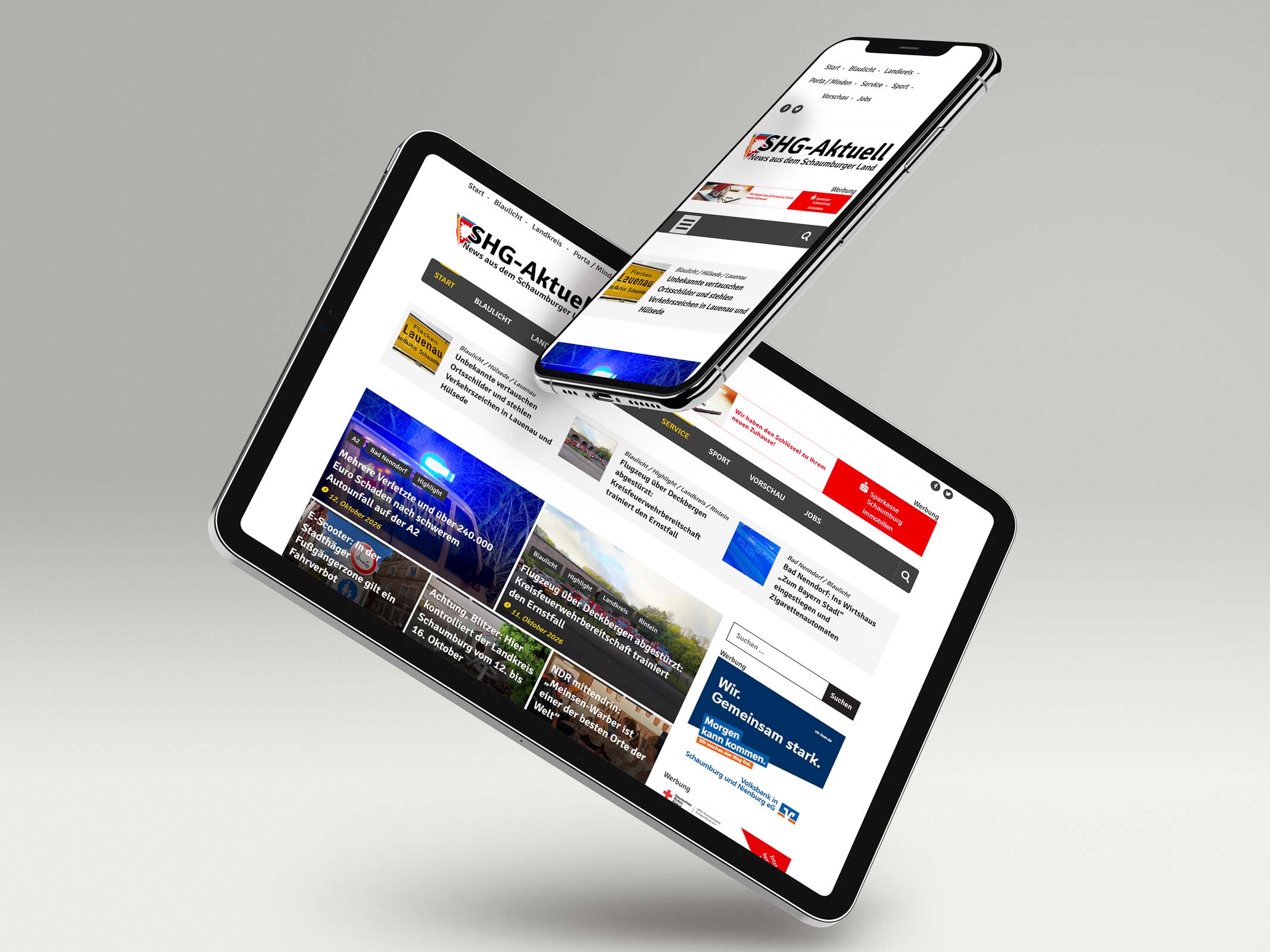 Website SHG-Aktuell auf Tablet und Smartphone