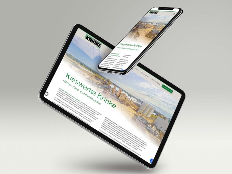 Website Kieswerk Krinke auf Tablet und Smartphone