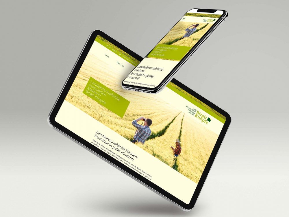 Website Landwirtschaftliche Immobilienmaklerin Birgit Knopfe auf Tablet und Smartphone